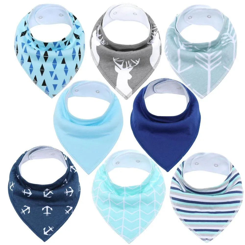 8PCS/SET Comfortable Colorful 100% Organic Cotton Adjustable Snaps Bandana Saliva Bibs For Baby Boys & Girls Kids - BIG FRENCHIES