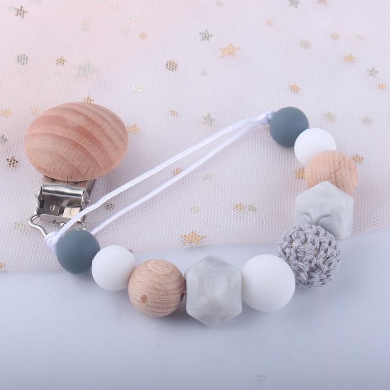 Modern Handmade Chain Wooden Holder For Pacifier Clips Leash Strap Nipple Holder For Infant Feeding For Baby - BIG FRENCHIES
