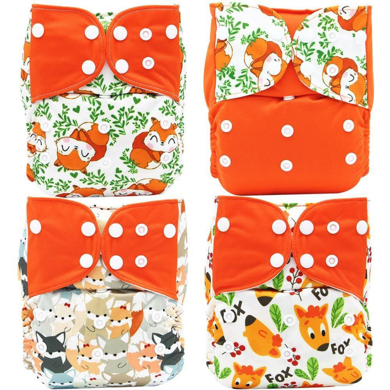 4PCS Set Diaper Cover Washable Diaper Eco-friendly Ecological Adjustable Baby Nappy Reusable Cloth Diapers In Printed Design For Baby and Kids - BIG FRENCHIES