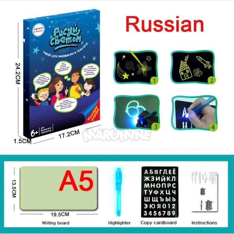 A3 A4 A5 Kids Luminous Drawing Board with Light-Fun Magic Sketchpad Draw Tablet Fluorescent Pen Russian English Light Up Toys - BIG FRENCHIES