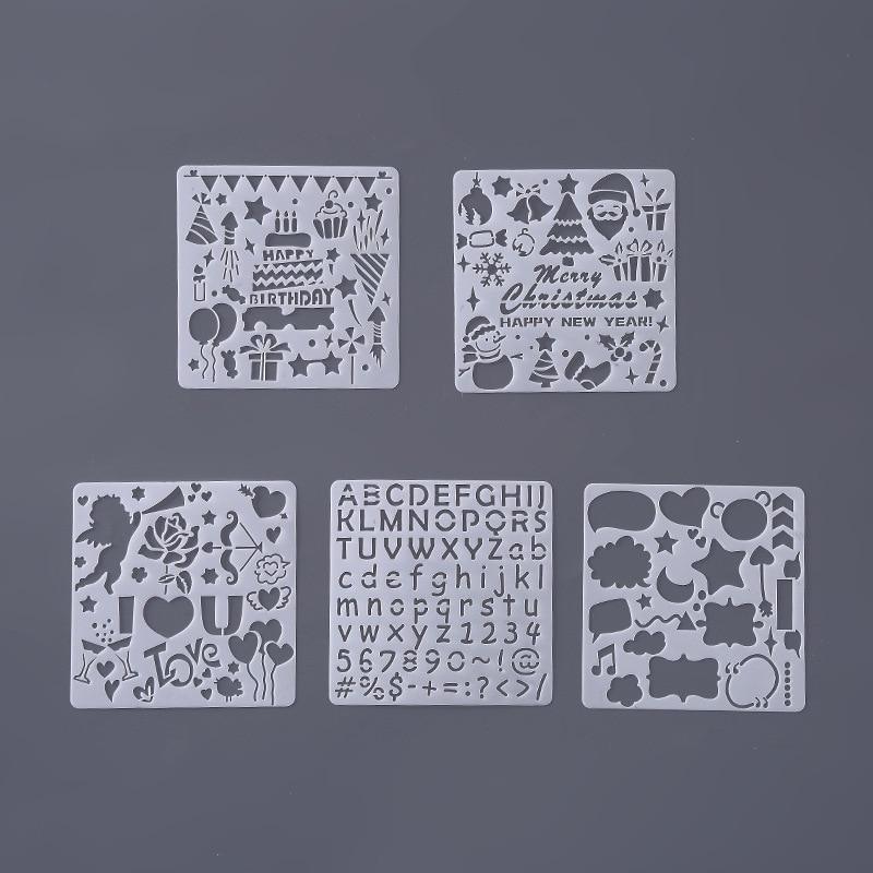 5Pcs/Set Children's Ruler Cutout Painting Template Hand Account Album Theme Lace Ruler Drawing Board Stencil Decoration Tools For Kids Drawing Education Toy - BIG FRENCHIES