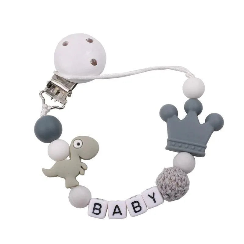Lemon Comeon Baby's NamePacifier Clips Holder Dinosaur Silicone Beads Teething Chain for Baby - BIG FRENCHIES