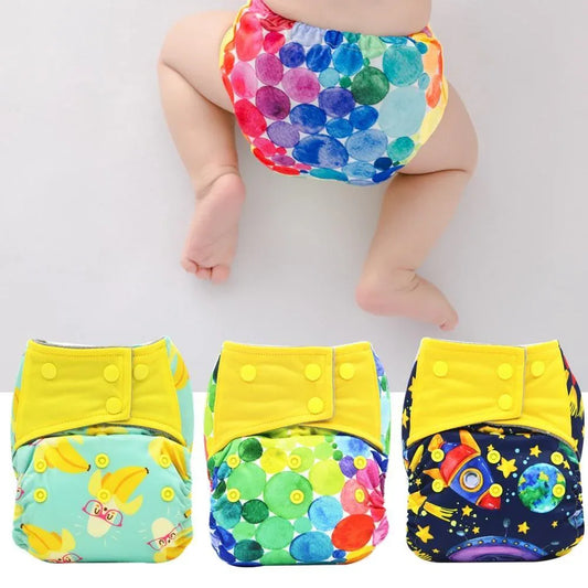 Colorful Modern Baby Cloth Diaper Bamboo Charcoal Nappy All-in-one Diapers sewn 3 Layers Micro fleece Insert Inside Reusable Diaper For Baby and Kids For Unlimited Use - BIG FRENCHIES