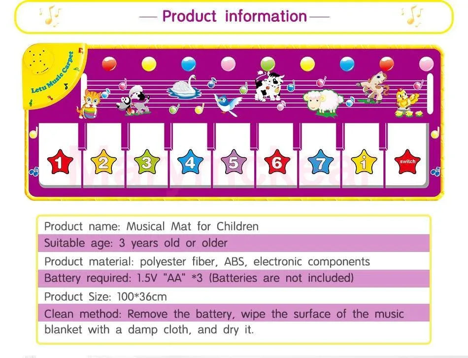 Music Carpets Piano Mats Music Touch Play Keyboard with 8 Demo Songs Baby Animals Educational Toy for Kids - BIG FRENCHIES