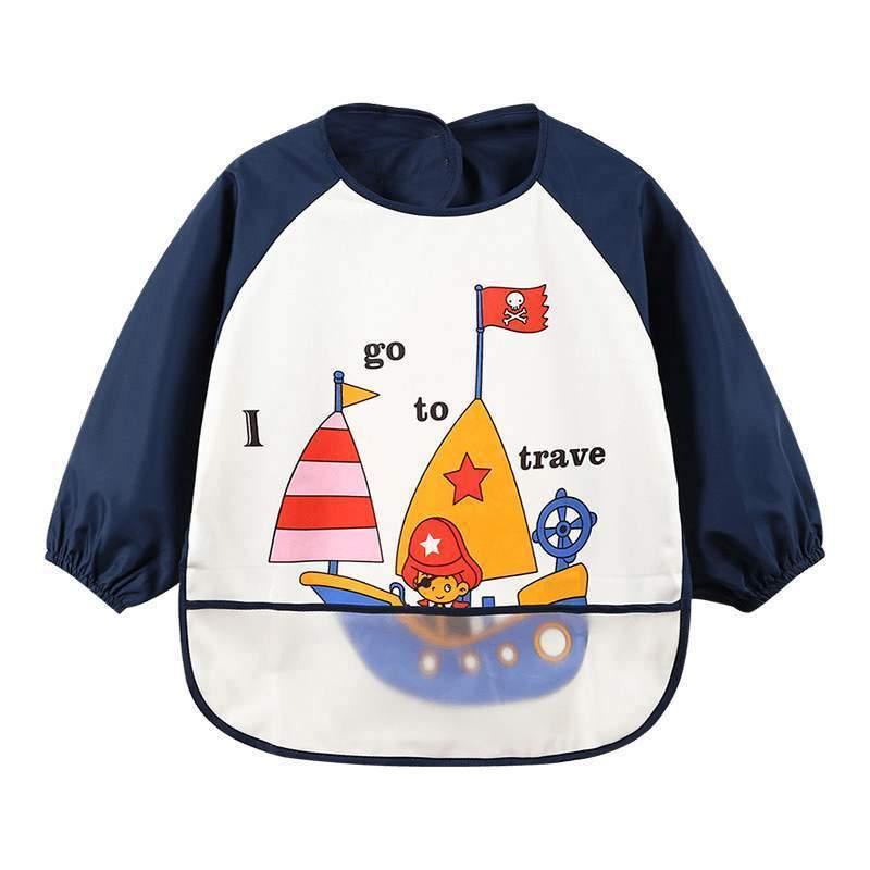 Cute Cartoon Print Baby Waterproof Long Sleeve Apron Children Feeding Smock Bib Baby Accessories - BIG FRENCHIES