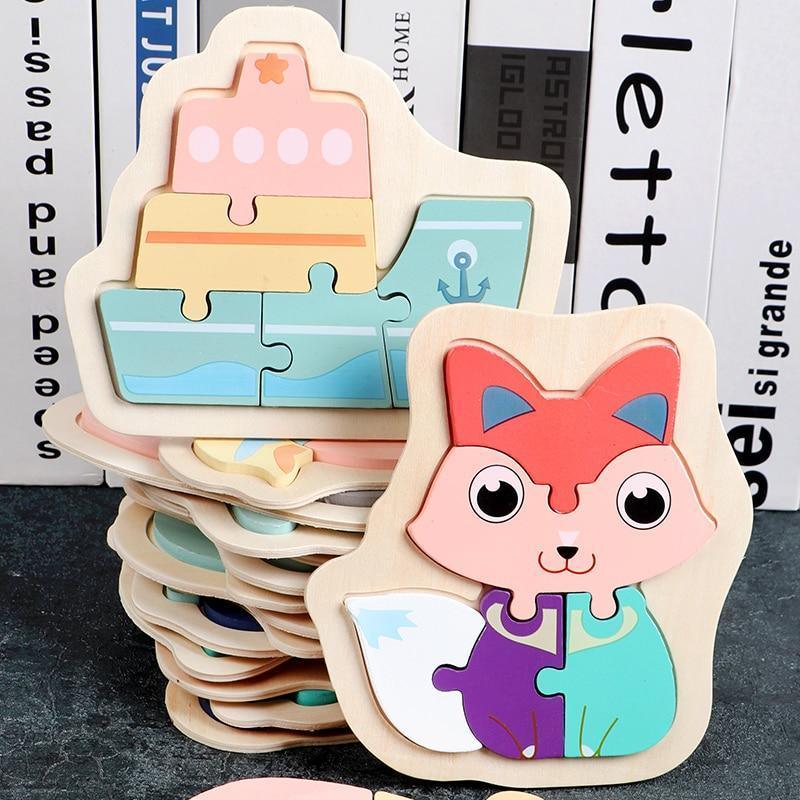 Wooden Children Colorful Animal Stevvex Puzzle for Toddler Creative Puzzle Early Educational Toys for Boys and Girls 2-4 - BIG FRENCHIES