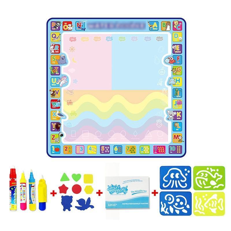 Coolplay 100x100cm Magic Water Drawing Mat Doodle Mat & 4 Drawing Pens & 1 Stamps Set Painting Board Educational Toys for Kids - BIG FRENCHIES