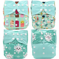 4PCS Set Diaper Cover Washable Diaper Eco-friendly Ecological Adjustable Baby Nappy Reusable Cloth Diapers In Printed Design For Baby and Kids - BIG FRENCHIES