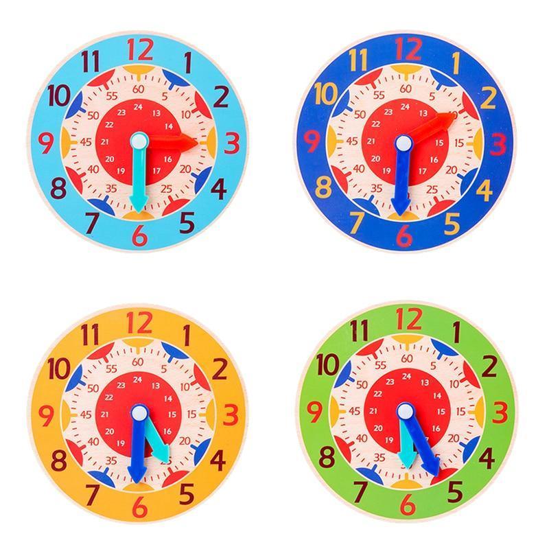 Children Montessori Wooden Clock Toys Hour Minute Second Cognition Colorful Clocks Toys for Kids Early Preschool Teaching Aids - BIG FRENCHIES