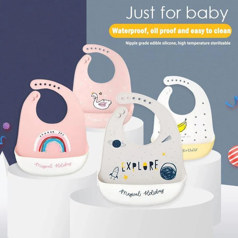 Bib Waterproof Silicone Feeding Saliva Towel Newborn Adjustable Bur Cloth Turban Disposable Cartoon with Elegant Deisgn For Baby and Kids - BIG FRENCHIES