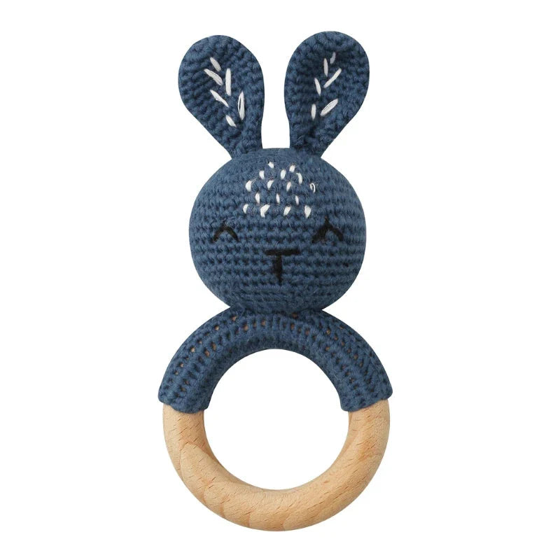 BPA Free Baby Wooden Teether Crochet Rattle Toy for Newborns
