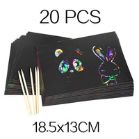 Magic Rainbow Color Scratch Art Paper Card Set With Graffiti Stencil Drawing Board Stick Art Painting Educational Toys - BIG FRENCHIES