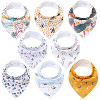 8PCS/SET Comfortable Colorful 100% Organic Cotton Adjustable Snaps Bandana Saliva Bibs For Baby Boys & Girls Kids - BIG FRENCHIES