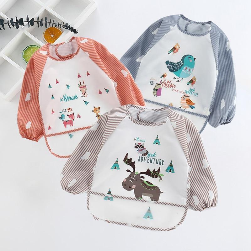 Cute Cartoon Print Baby Waterproof Long Sleeve Apron Children Feeding Smock Bib Baby Accessories - BIG FRENCHIES