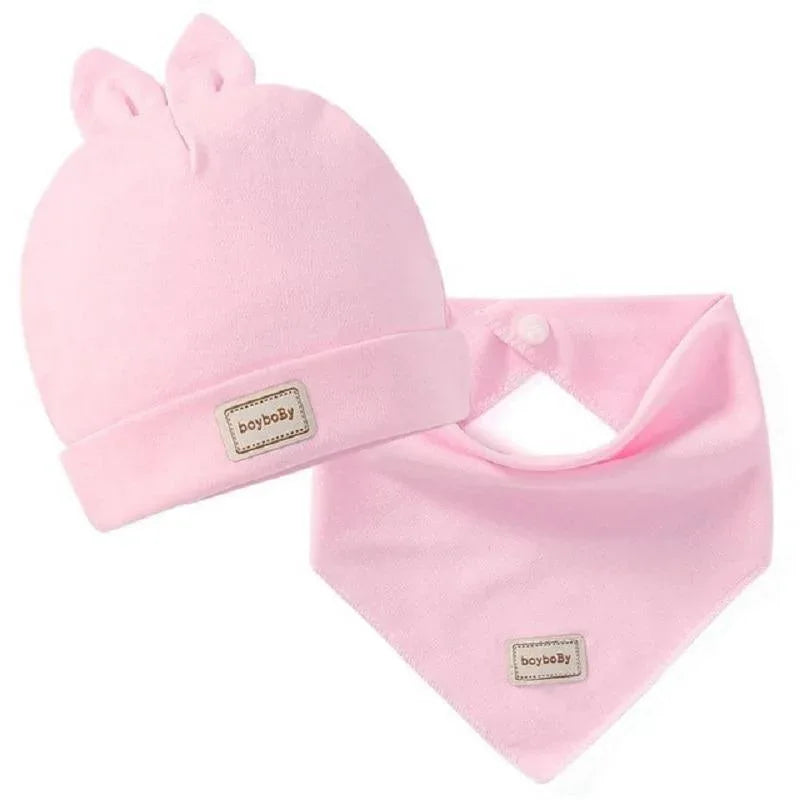 Elastic headscarf double layer cotton baby caps hats with baby bibs set for newborn infant Candy Color - BIG FRENCHIES