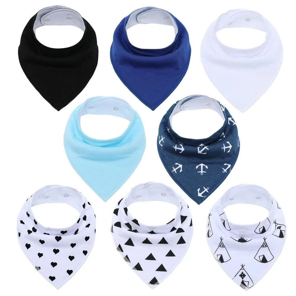 8PCS/SET Comfortable Colorful 100% Organic Cotton Adjustable Snaps Bandana Saliva Bibs For Baby Boys & Girls Kids - BIG FRENCHIES