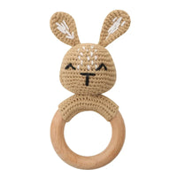 BPA Free Baby Wooden Teether Crochet Rattle Toy for Newborns