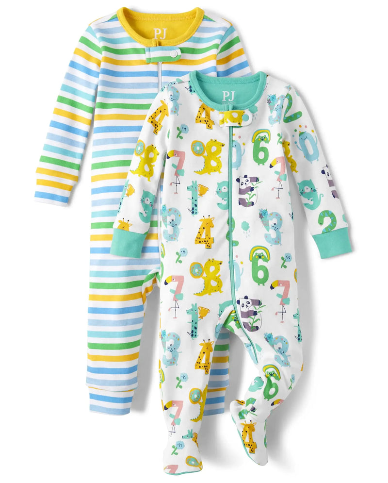 The Childrens Place Baby Boys and Toddler Short Sleeve 100% Cotton Zip-Front One Piece Pajama Numbers/Stripes 2-Pack 18-24 Months - # BAAA81810005 - BIG FRENCHIES