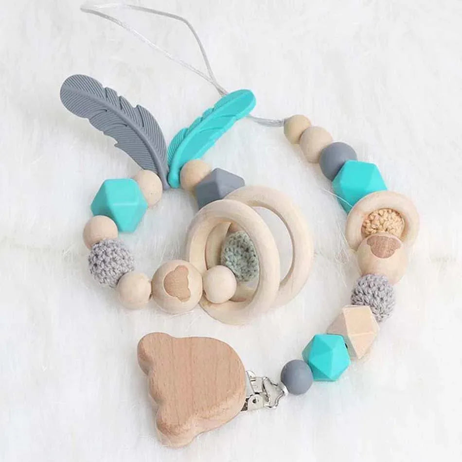 Modern Wood Pacifier Clip Chain Holder Nipples Pacifier Clips Pacifier Teether Teething Toy Cartoo Wooden Bracket For Pacifier For Kids - BIG FRENCHIES