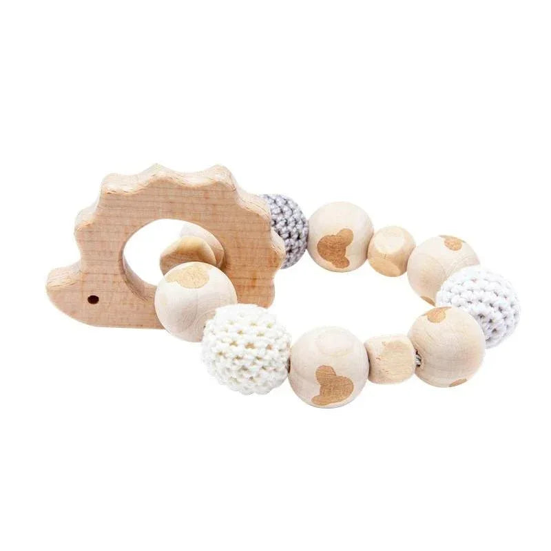 Wooden Teether Hedgehog Crochet Beads Wood Crafts Ring Engraved Bead Baby Teether Wooden Toys For Kids Rattle - BIG FRENCHIES