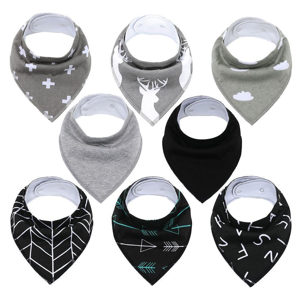 8PCS/SET Comfortable Colorful 100% Organic Cotton Adjustable Snaps Bandana Saliva Bibs For Baby Boys & Girls Kids - BIG FRENCHIES