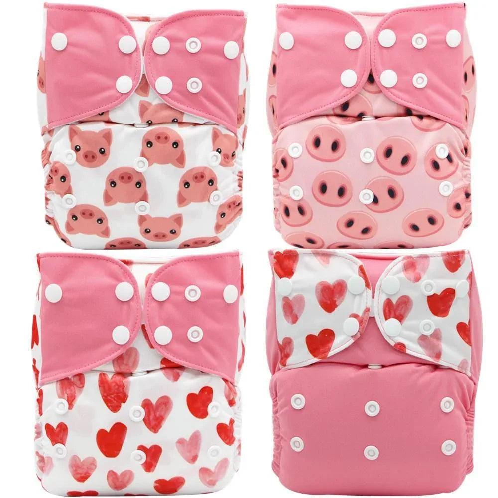 4PCS Set Diaper Cover Washable Diaper Eco-friendly Ecological Adjustable Baby Nappy Reusable Cloth Diapers In Printed Design For Baby and Kids - BIG FRENCHIES