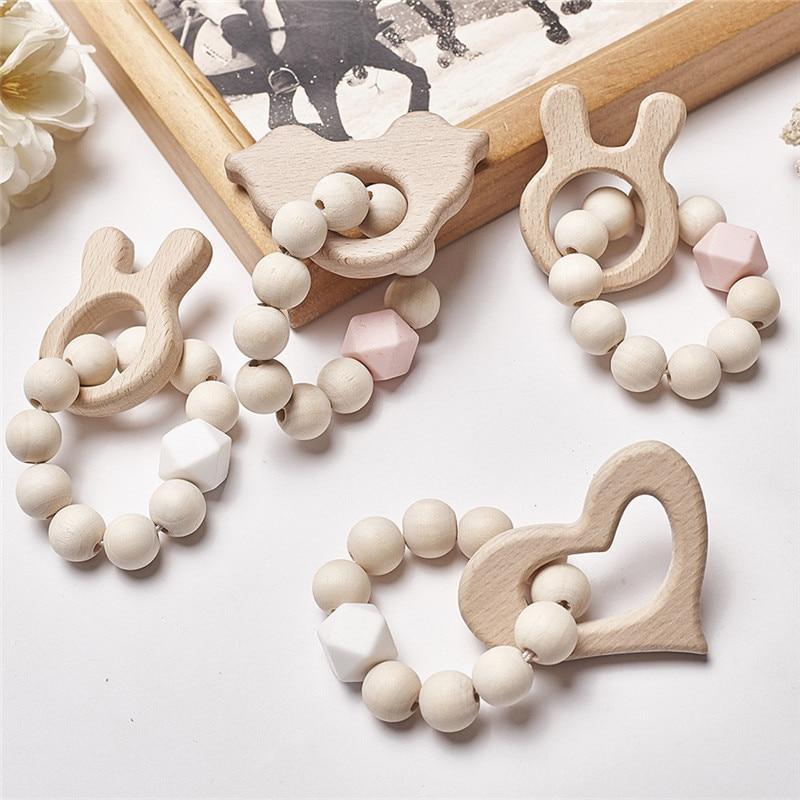 Modern Baby Silicone Wooden Nursing Bracelets Wood Teether Silicone Beads Teething Wood Rattles Toys for Baby - BIG FRENCHIES