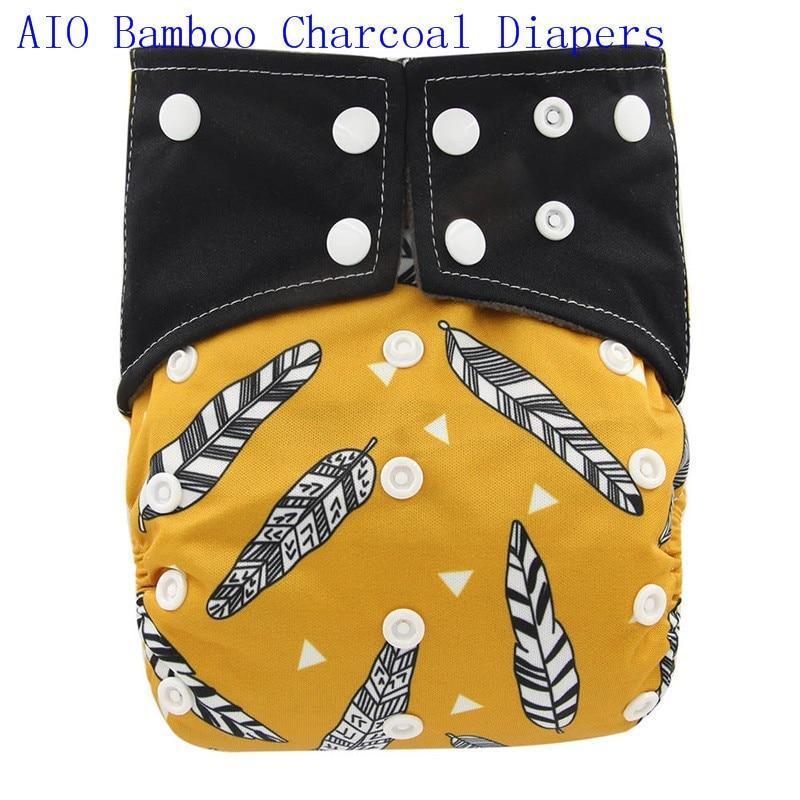 Newborn Cloth Diaper Sewed in Charcoal Bamboo Insert and Suede Pocket Diapers Waterproof Baby Nappies Design for Baby - BIG FRENCHIES