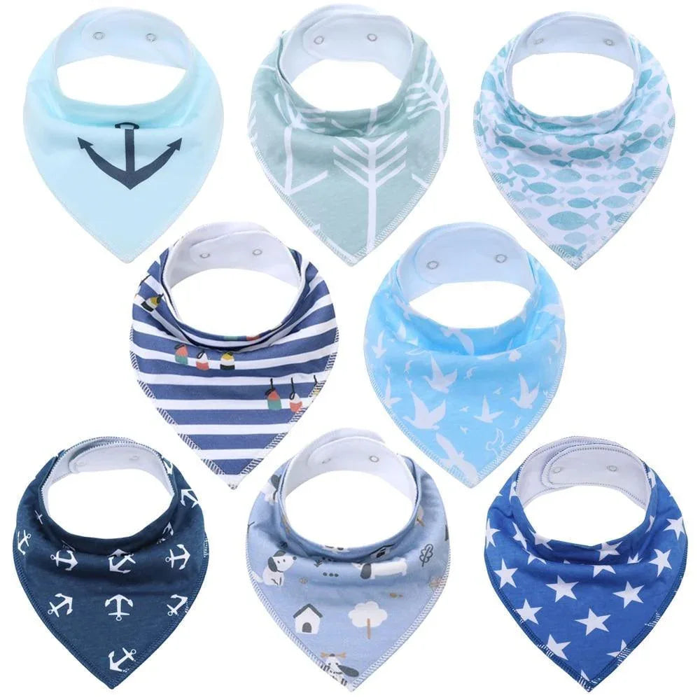 8PCS/SET Comfortable Colorful 100% Organic Cotton Adjustable Snaps Bandana Saliva Bibs For Baby Boys & Girls Kids - BIG FRENCHIES