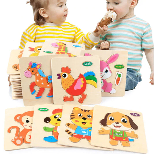 Baby Toys Wooden 3D Puzzle Cartoon Animal Intelligence Kids Educational Brain Teaser Children Tangram Shapes Learning - BIG FRENCHIES