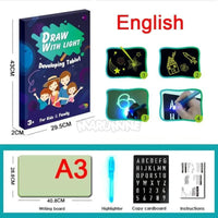 A3 A4 A5 Kids Luminous Drawing Board with Light-Fun Magic Sketchpad Draw Tablet Fluorescent Pen Russian English Light Up Toys - BIG FRENCHIES