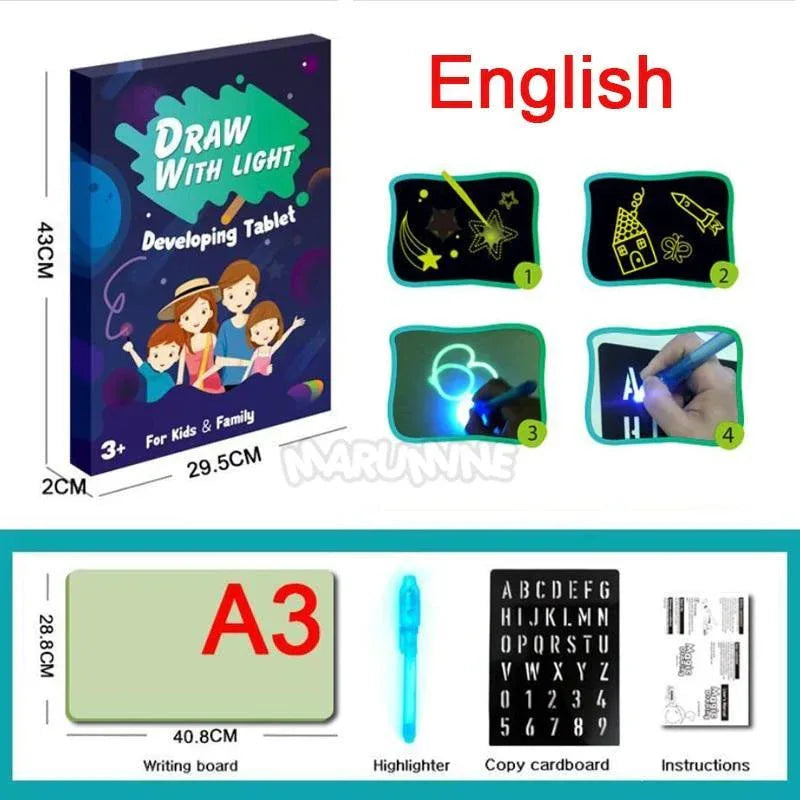 A3 A4 A5 Kids Luminous Drawing Board with Light-Fun Magic Sketchpad Draw Tablet Fluorescent Pen Russian English Light Up Toys - BIG FRENCHIES