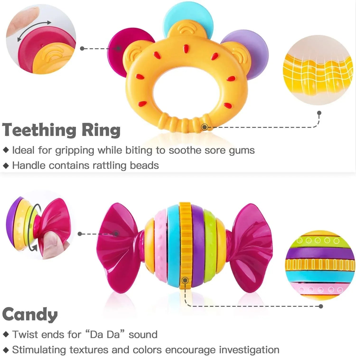 Baby Rattles Teether Shaker Grab and Spin Rattle Musical Toy Set Early Educational Toys For Baby - BIG FRENCHIES
