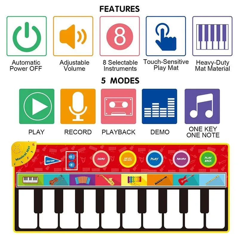 Big Size Music Piano Carpets & 8 Instruments Guitar Accordion Violin Sounds Musical Play Mat Educational Toy For Kids - BIG FRENCHIES
