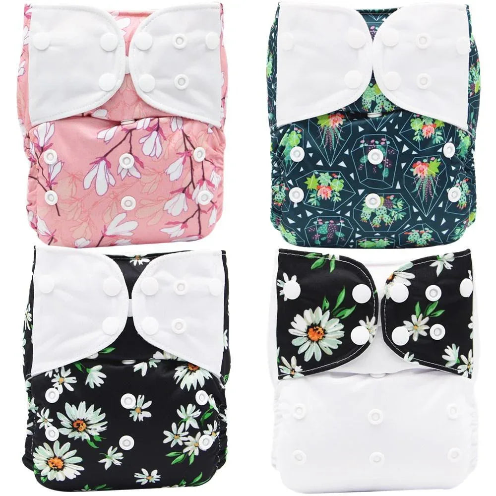 4PCS Set Diaper Cover Washable Diaper Eco-friendly Ecological Adjustable Baby Nappy Reusable Cloth Diapers In Printed Design For Baby and Kids - BIG FRENCHIES