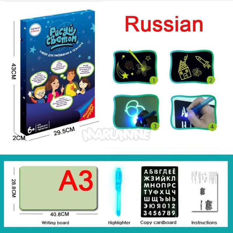 A3 A4 A5 Kids Luminous Drawing Board with Light-Fun Magic Sketchpad Draw Tablet Fluorescent Pen Russian English Light Up Toys - BIG FRENCHIES