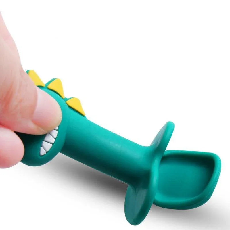 Big Modern New Set Spoon and Fork For Baby Utensils Set Auxiliary Food Silicone Gel Spoon Baby Learn To Eat Training Bendable Soft Spoon Children Tableware With Dinosaur Design - BIG FRENCHIES