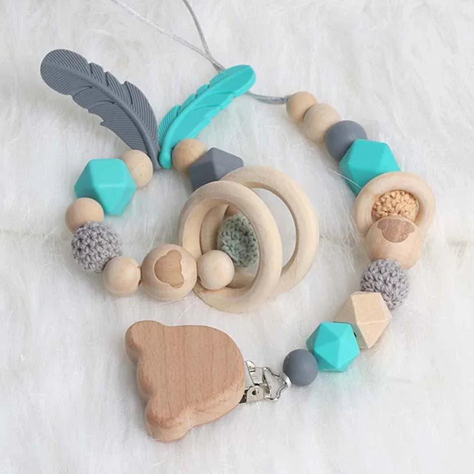 Modern Wood Pacifier Clip Chain Holder Nipples Pacifier Clips Pacifier Teether Teething Toy Cartoo Wooden Bracket For Pacifier For Kids - BIG FRENCHIES