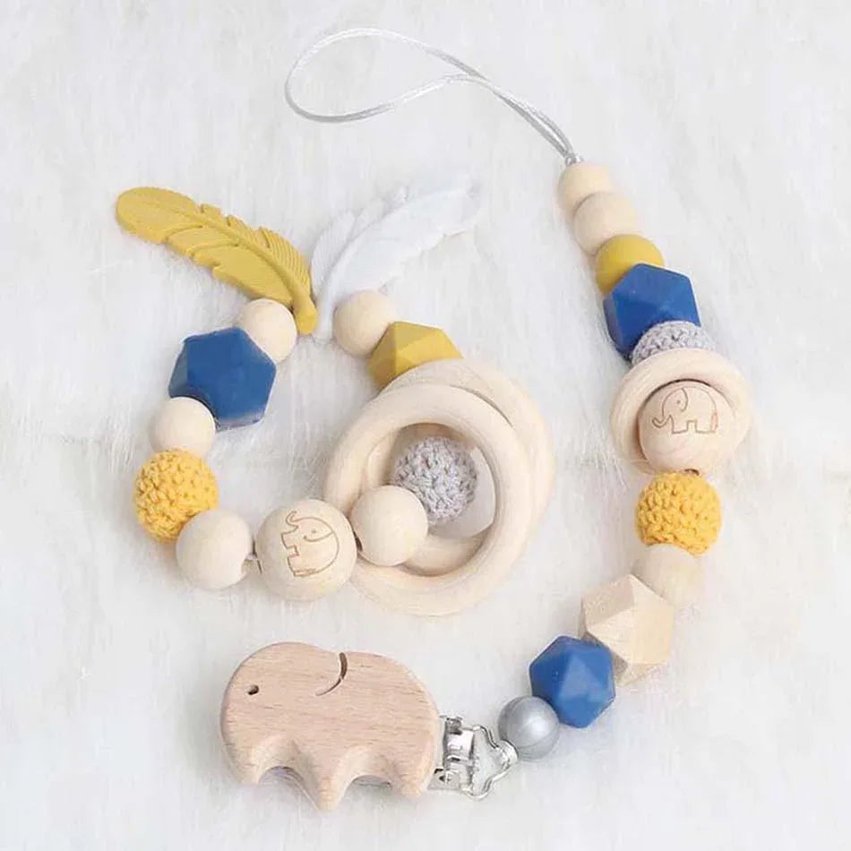Modern Wood Pacifier Clip Chain Holder Nipples Pacifier Clips Pacifier Teether Teething Toy Cartoo Wooden Bracket For Pacifier For Kids - BIG FRENCHIES