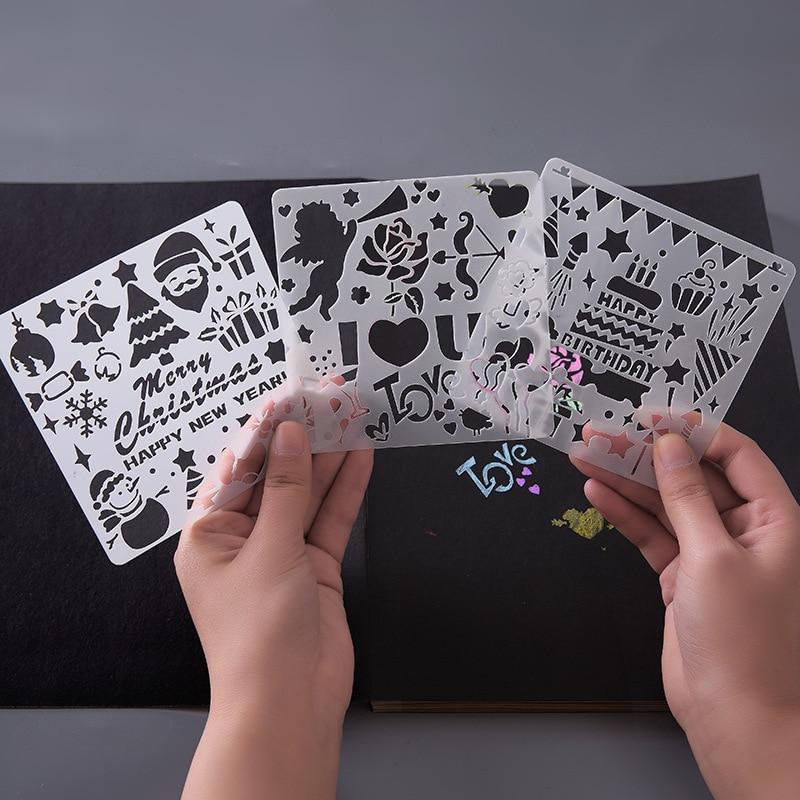 5Pcs/Set Children's Ruler Cutout Painting Template Hand Account Album Theme Lace Ruler Drawing Board Stencil Decoration Tools For Kids Drawing Education Toy - BIG FRENCHIES