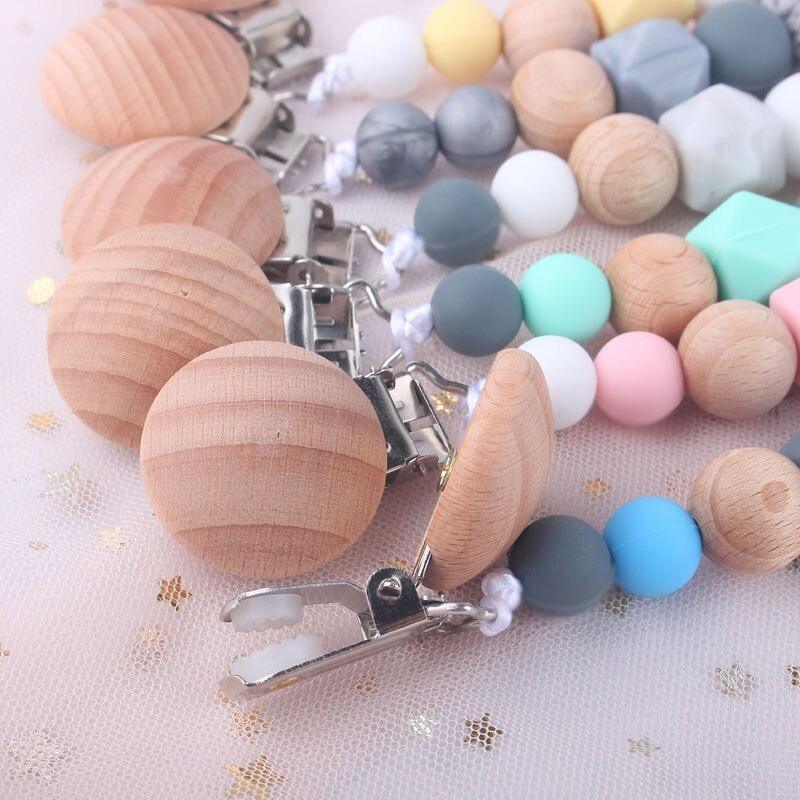 Modern Handmade Chain Wooden Holder For Pacifier Clips Leash Strap Nipple Holder For Infant Feeding For Baby - BIG FRENCHIES