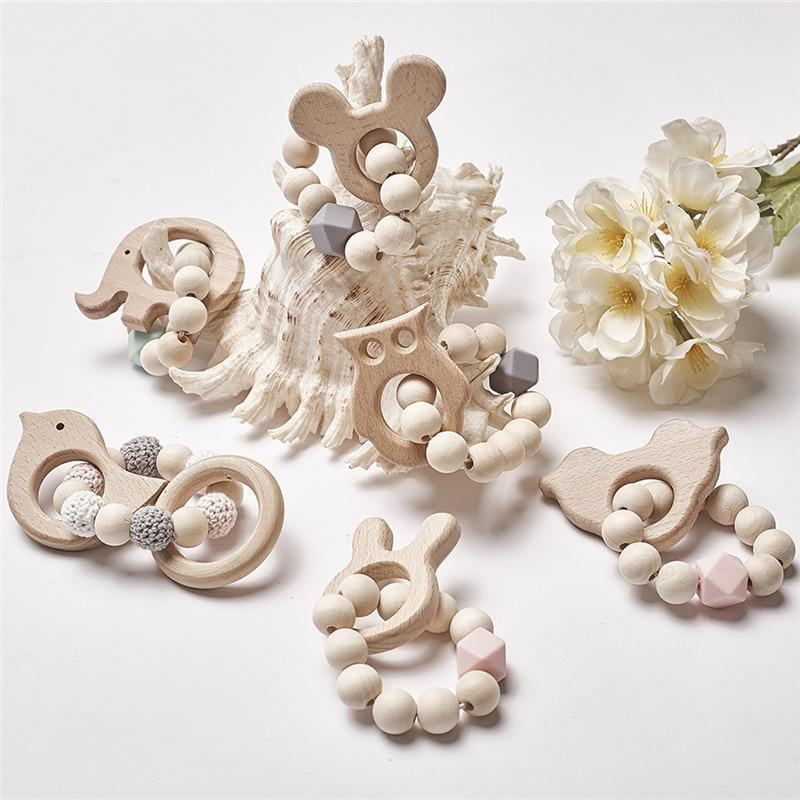 Modern Baby Silicone Wooden Nursing Bracelets Wood Teether Silicone Beads Teething Wood Rattles Toys for Baby - BIG FRENCHIES