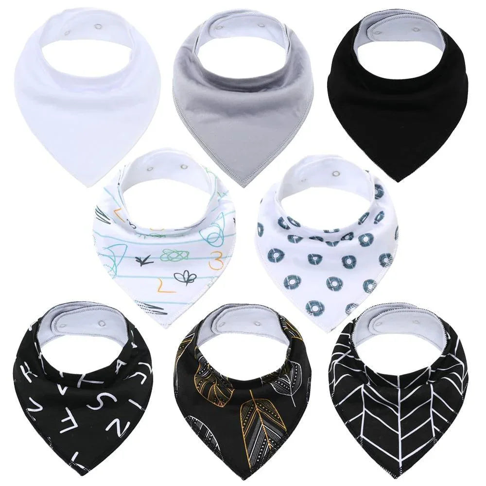 8PCS/SET Comfortable Colorful 100% Organic Cotton Adjustable Snaps Bandana Saliva Bibs For Baby Boys & Girls Kids - BIG FRENCHIES