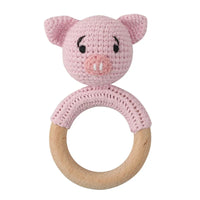 BPA Free Baby Wooden Teether Crochet Rattle Toy for Newborns