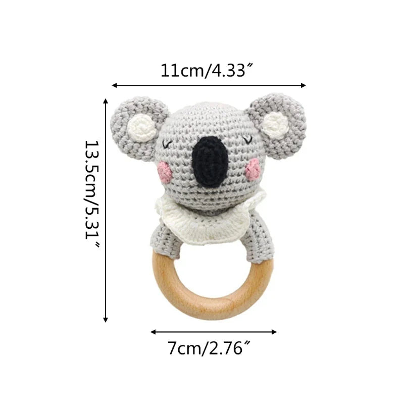 BPA Free Baby Wooden Teether Crochet Rattle Toy for Newborns