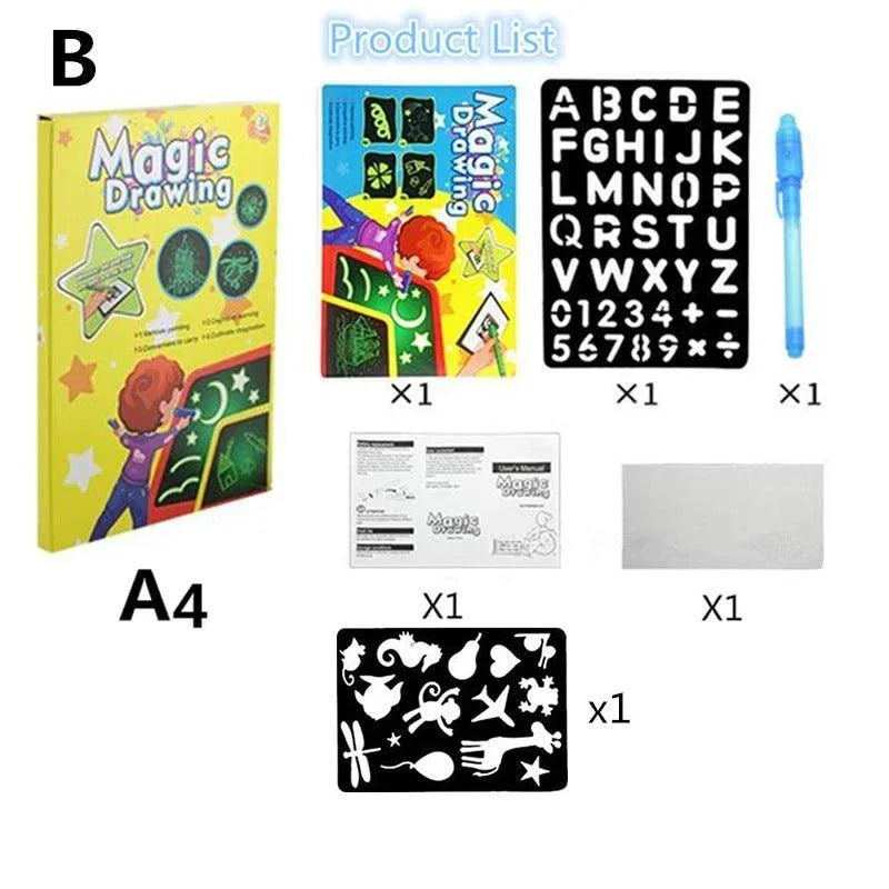 Educational Toy Drawing Board Tablet Graffiti 1pc A4 A3 Led Luminous Magic Raw With Light-fun - BIG FRENCHIES
