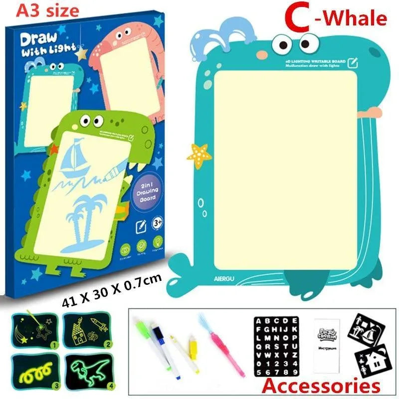 Educational Toy Drawing Board Tablet Graffiti 1pc A4 A3 Led Luminous Magic Raw With Light-fun - BIG FRENCHIES