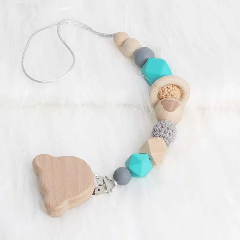 Modern Wood Pacifier Clip Chain Holder Nipples Pacifier Clips Pacifier Teether Teething Toy Cartoo Wooden Bracket For Pacifier For Kids - BIG FRENCHIES