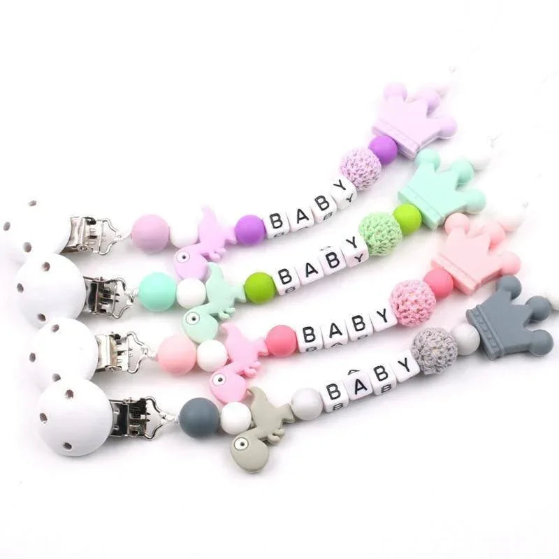Lemon Comeon Baby's NamePacifier Clips Holder Dinosaur Silicone Beads Teething Chain for Baby - BIG FRENCHIES