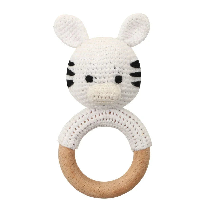 BPA Free Baby Wooden Teether Crochet Rattle Toy for Newborns
